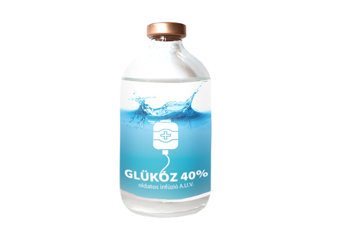 GLÜKÓZ 40% oldatos infúzió ló, szarvasmarha, sertés, juh, kecske, kutya és macska számára A.U.V.