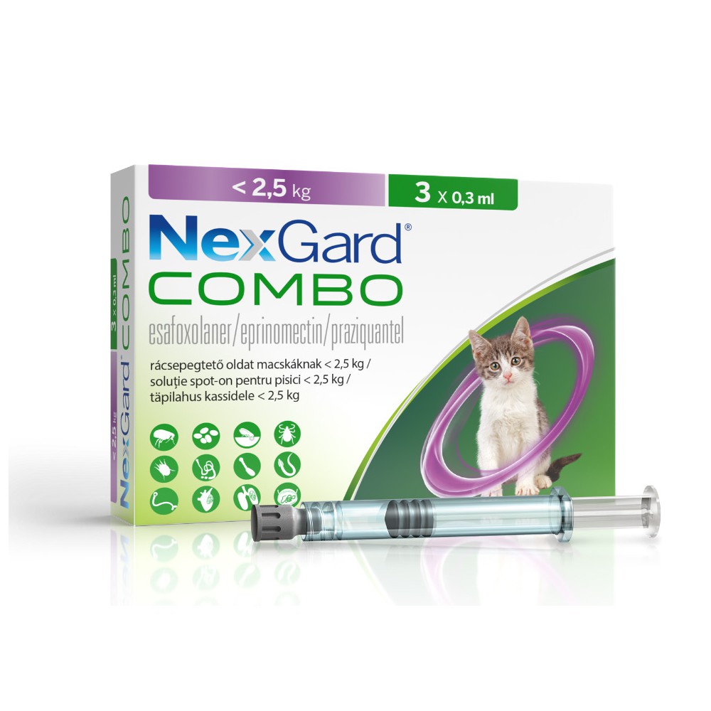 NexGard Combo rácsepegtető oldat macskáknak-S - 0,8-2,5 kg 3x