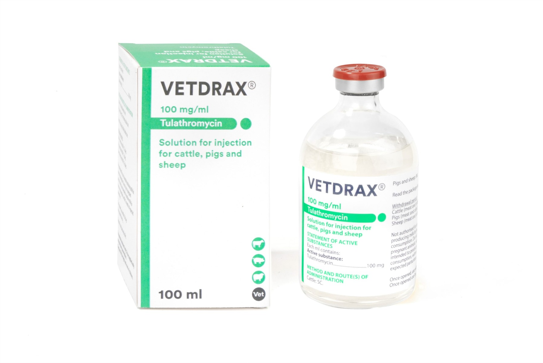 VETDRAX 100 mg/ml oldatos injekció szarvasmarhák, sertések és juhok számára A.U.V